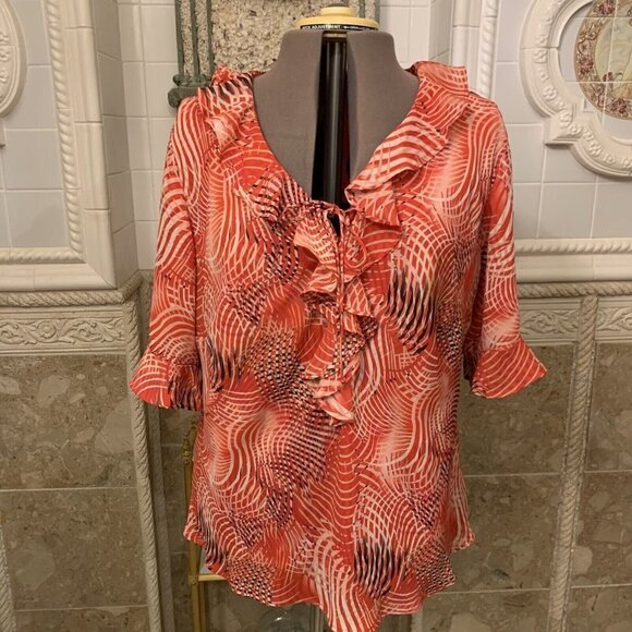 Dress U II. Size 3X. Lined Semi Sheer Ruffled Pullover Blouse. Flared. B92. - Picture 2 of 6
